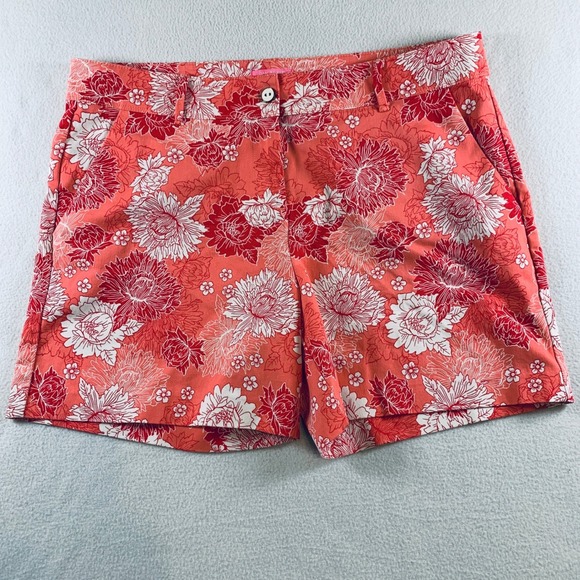 Isaac Mizrahi New York Pants - Isaac Mizrahi Floral Shorts‎ Women's 16 Coral Red Stretch Cotton Blend 6" Inseam